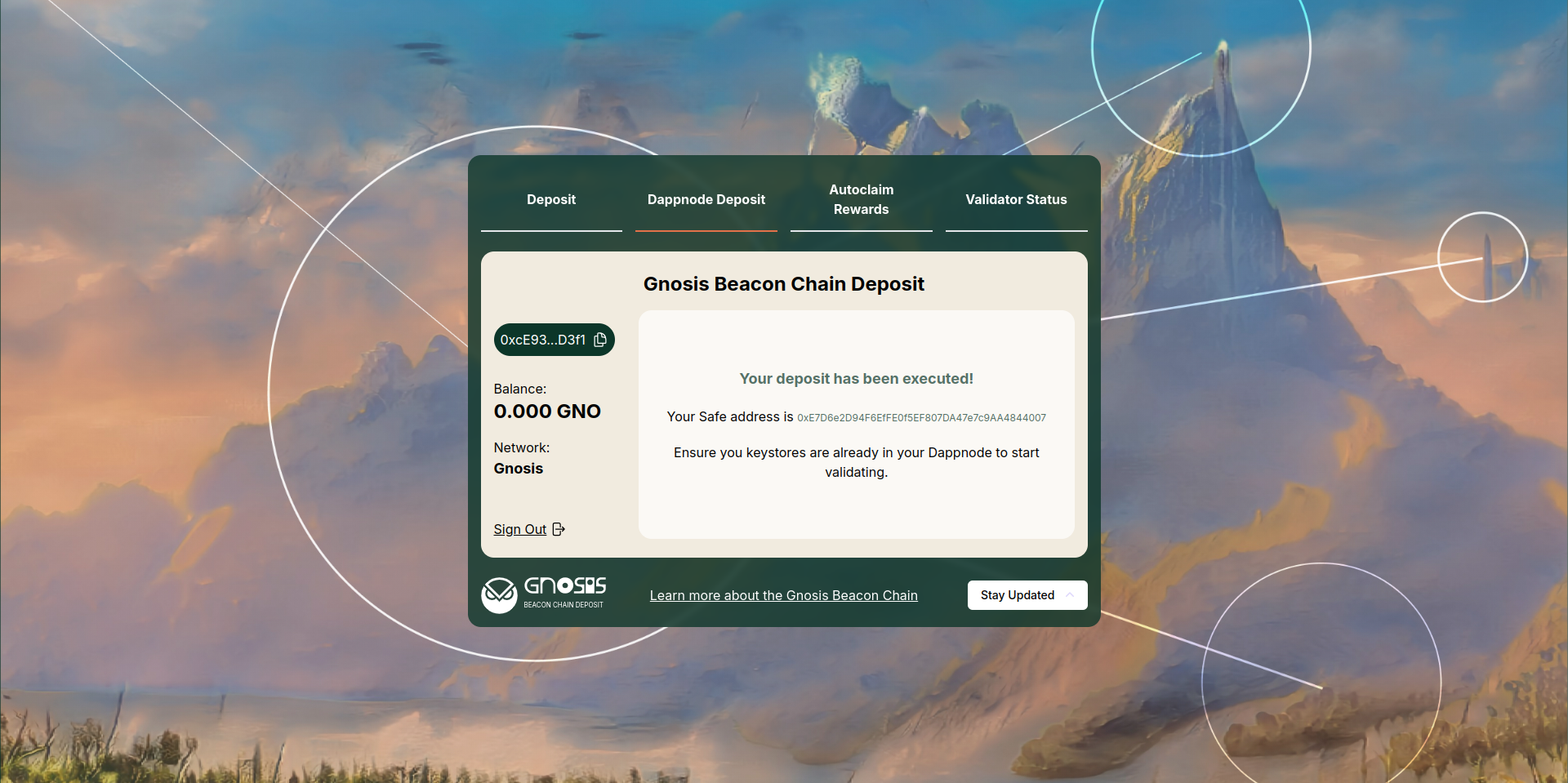 Gnosis Deposit UI - Deposit Executed