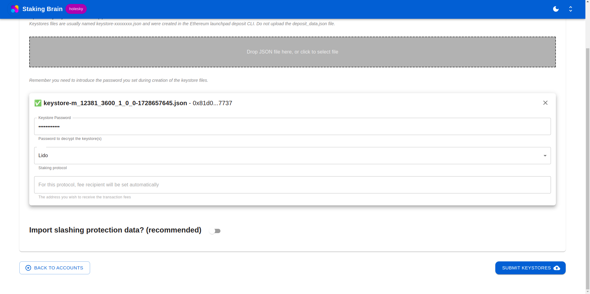 Import keystores to Staking Brain
